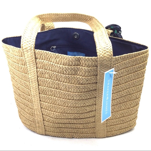 Draper James Everyday Straw Bag / Tote with Signature Magnolias Scarf. - Picture 10 of 11